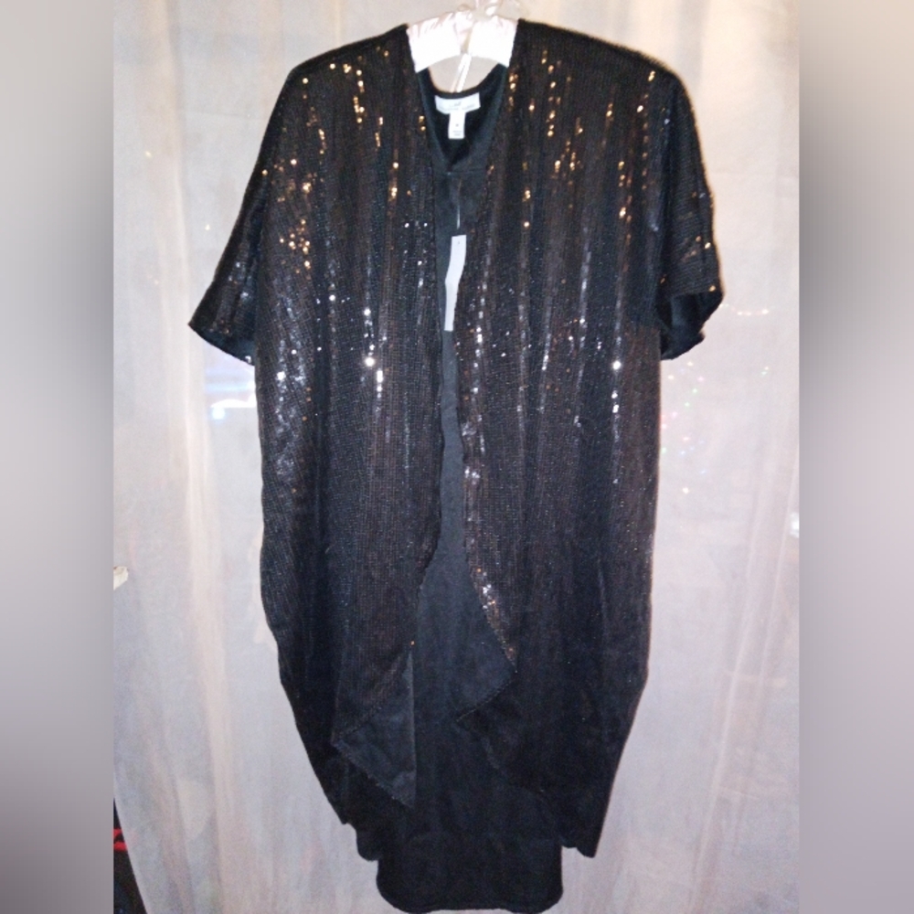 Black Sequin Open Front Kimono